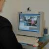 Julia Morton-Marr viewing a presentation from the University Laboratory School in Honolulu Hawaii.
