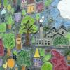 A close up view of some of the tiles used on the mural in the Serenity Garden at Alvah Scott Elementary.